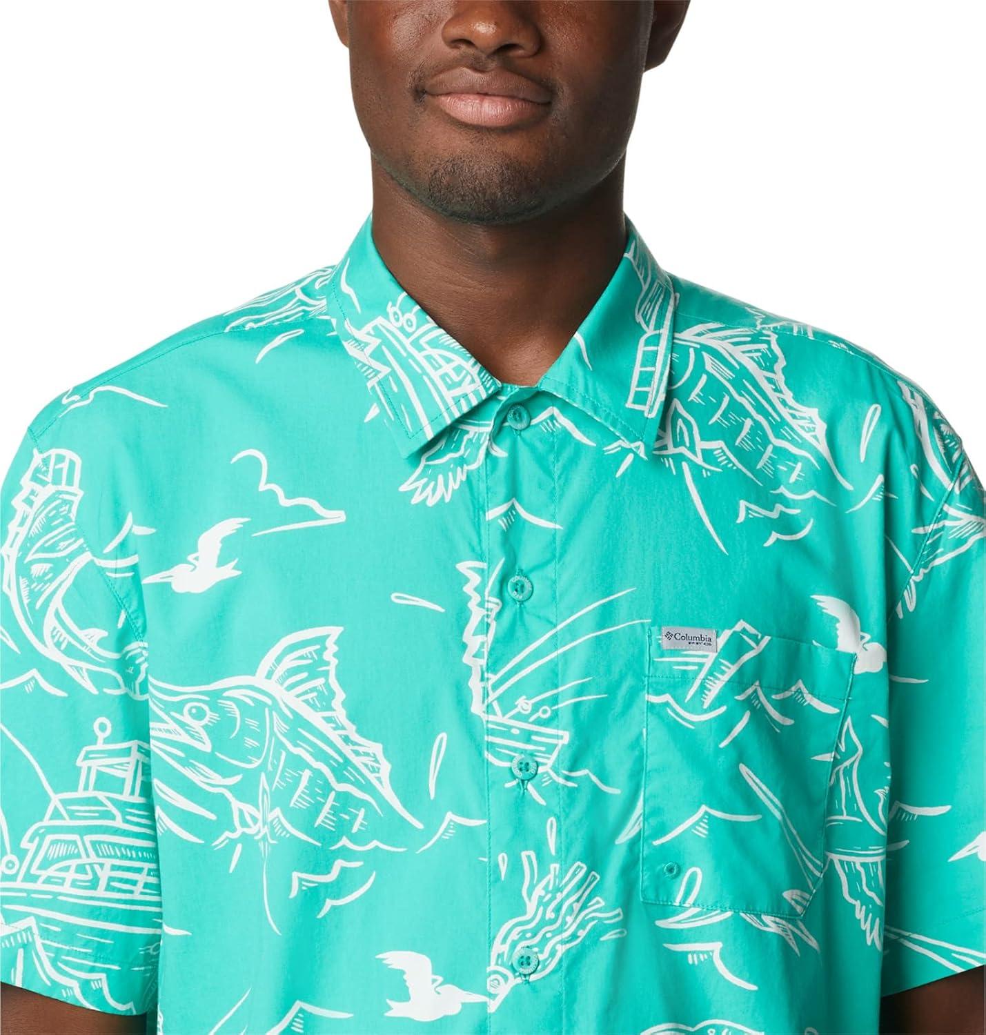 imageColumbia Mens Super Tamiami Long Sleeve ShirtElectric Turquoise Mighty Marlins Print