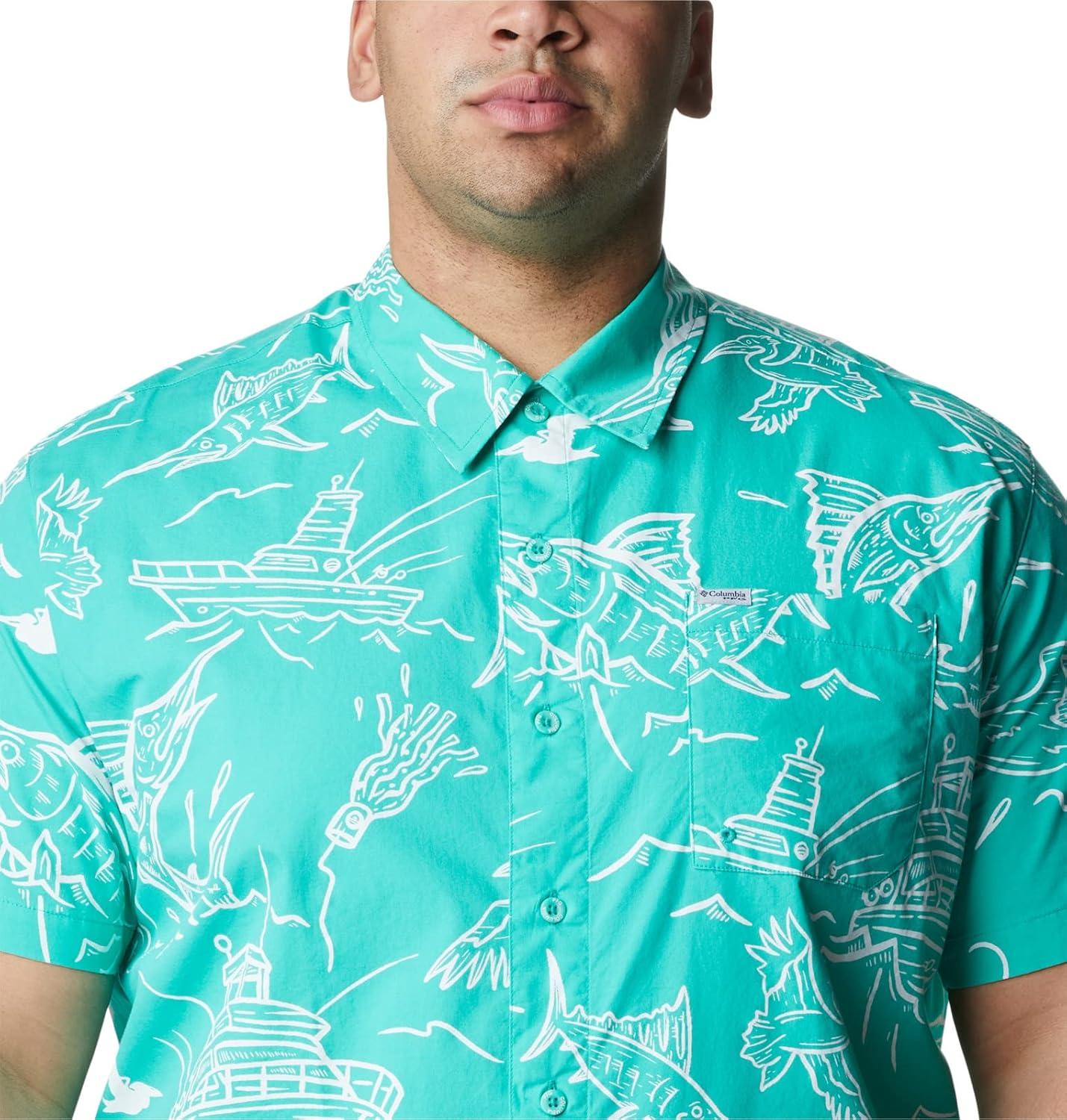 imageColumbia Mens Super Tamiami Long Sleeve ShirtElectric Turquoise Mighty Marlins Print