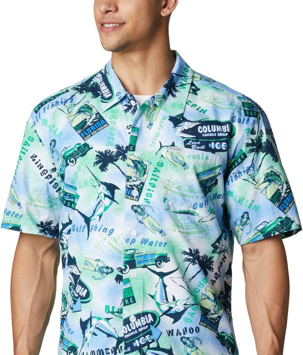imageColumbia Mens Super Tamiami Long Sleeve ShirtEmerald Green Offshore Archive Print