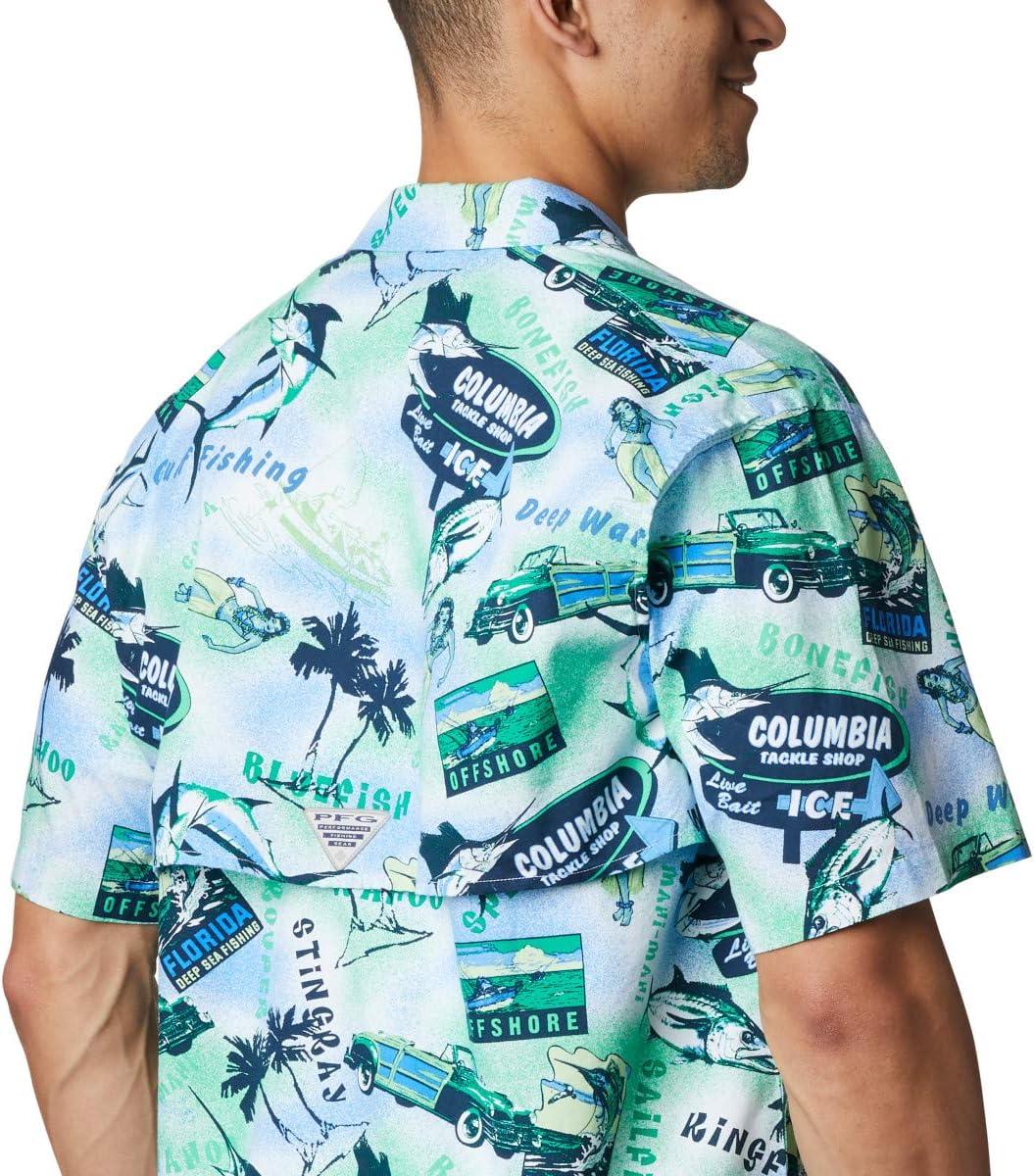imageColumbia Mens Super Tamiami Long Sleeve ShirtEmerald Green Offshore Archive Print