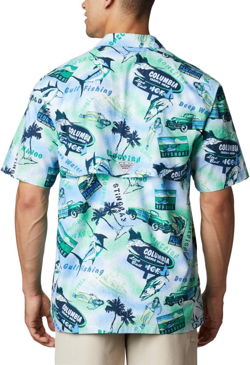 imageColumbia Mens Super Tamiami Long Sleeve ShirtEmerald Green Offshore Archive Print