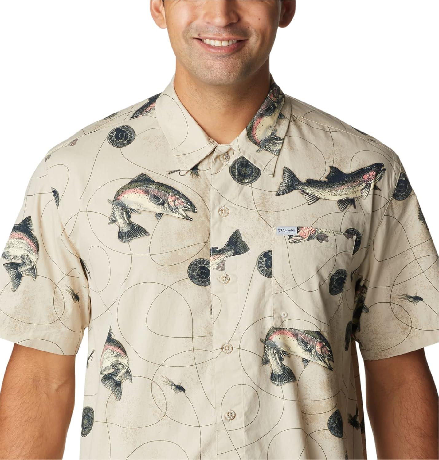imageColumbia Mens Super Tamiami Long Sleeve ShirtFossil Freshwater Dryfly Print
