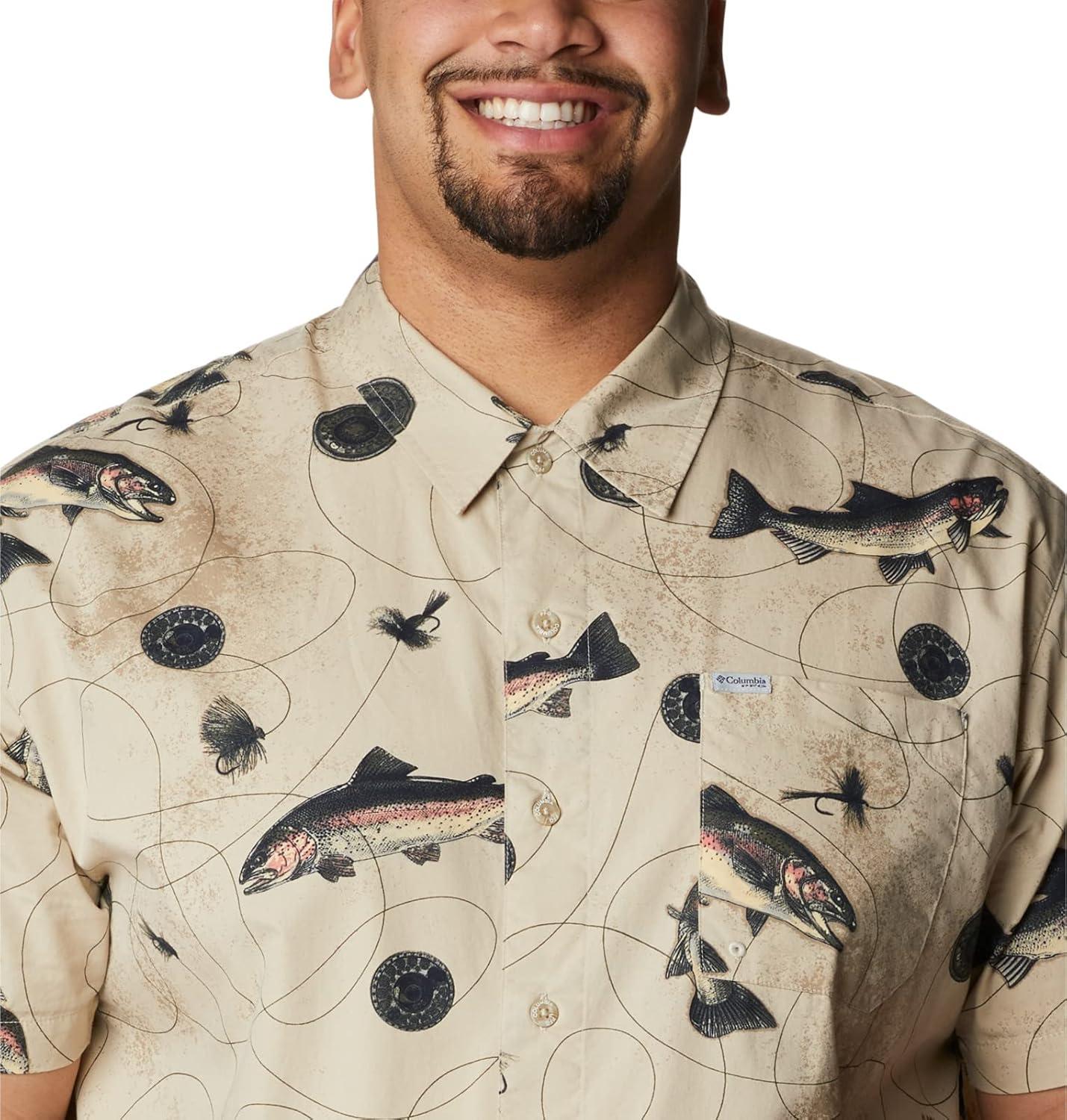 imageColumbia Mens Super Tamiami Long Sleeve ShirtFossil Freshwater Dryfly Print