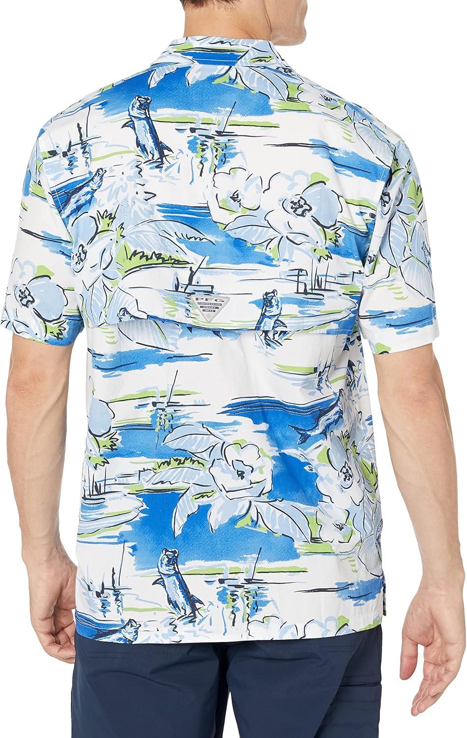 imageColumbia Mens Super Tamiami Long Sleeve ShirtHarbor Blue Marina Vacation Print