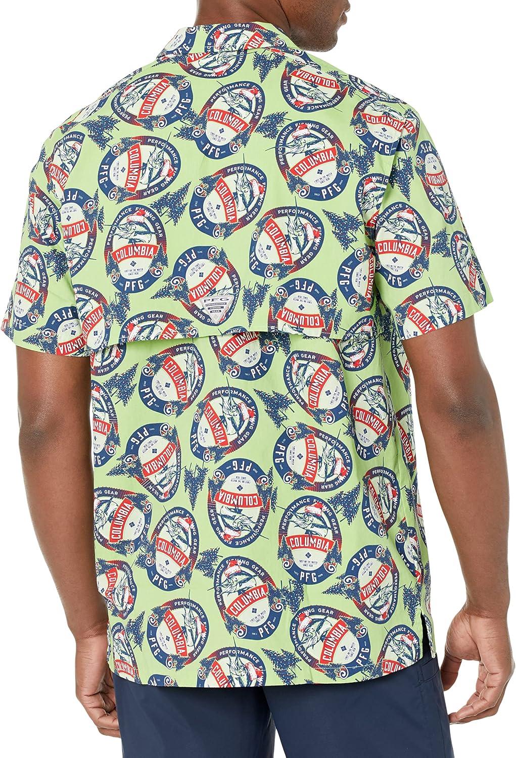 imageColumbia Mens Super Tamiami Long Sleeve ShirtLime Glow Holiday Spirits Print