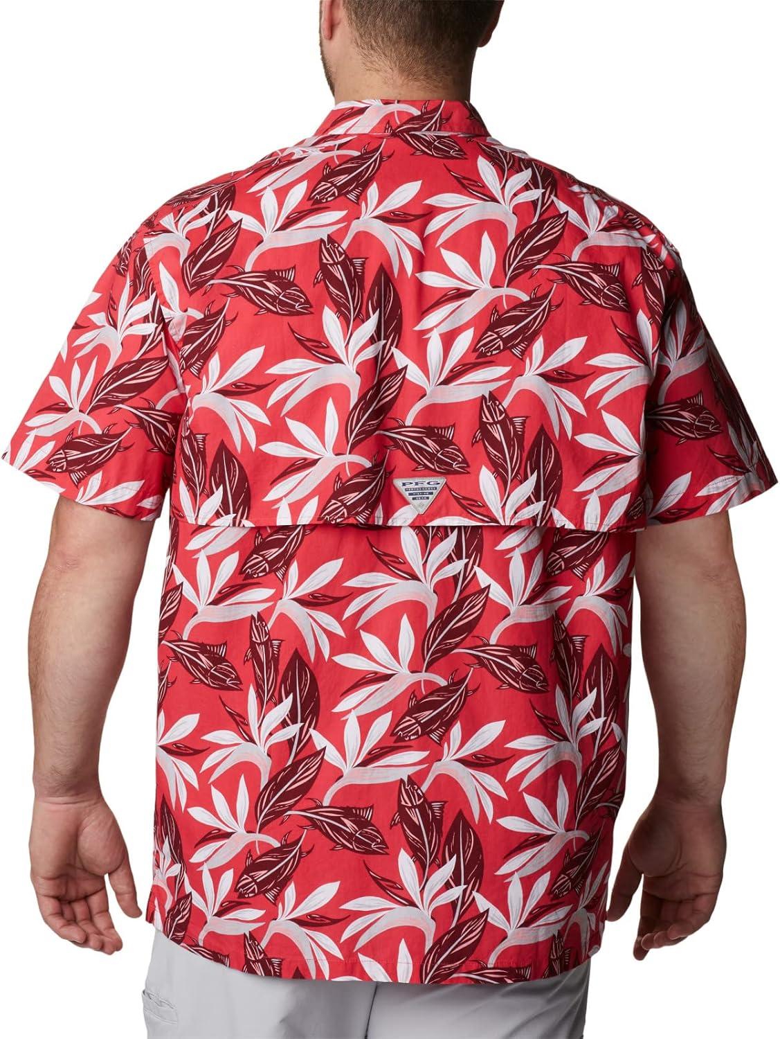 imageColumbia Mens Super Tamiami Long Sleeve ShirtRed Hibiscus Tuna Paradise Print