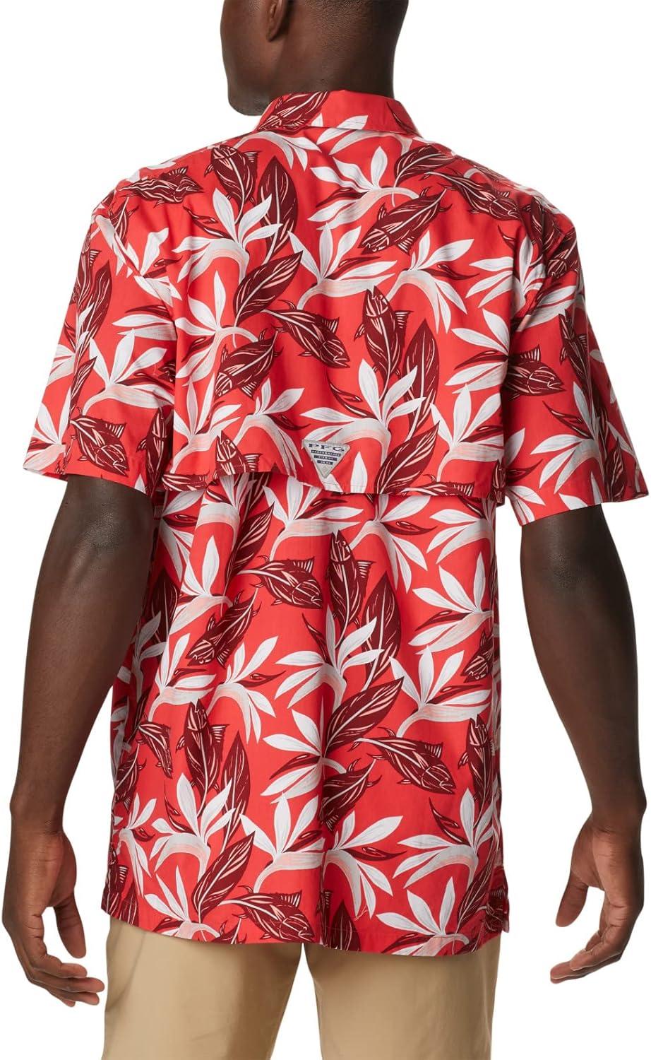imageColumbia Mens Super Tamiami Long Sleeve ShirtRed Hibiscus Tuna Paradise Print