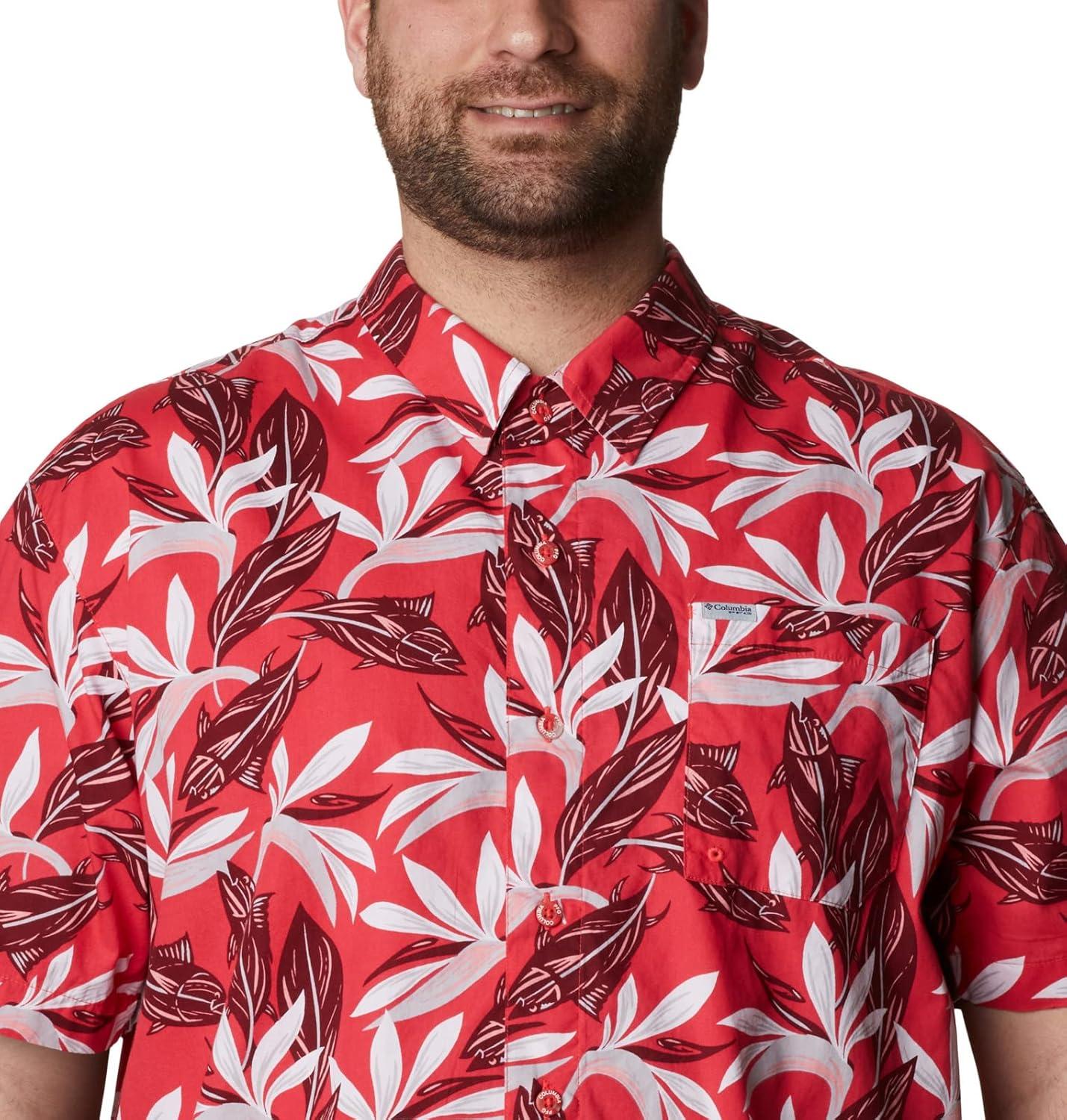 imageColumbia Mens Super Tamiami Long Sleeve ShirtRed Hibiscus Tuna Paradise Print