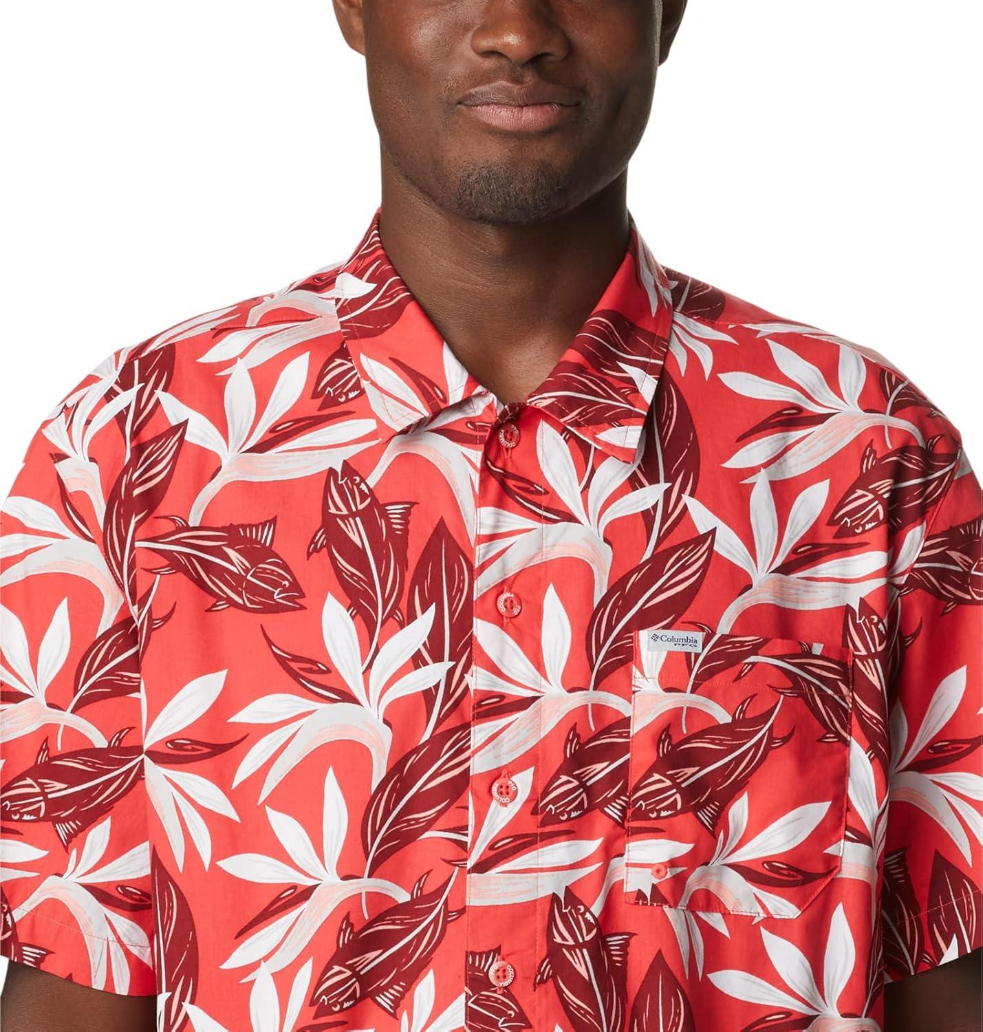imageColumbia Mens Super Tamiami Long Sleeve ShirtRed Hibiscus Tuna Paradise Print