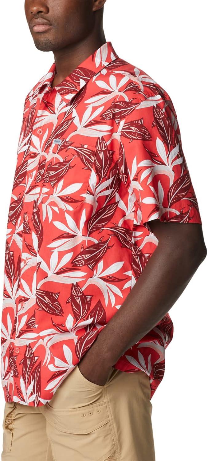 imageColumbia Mens Super Tamiami Long Sleeve ShirtRed Hibiscus Tuna Paradise Print