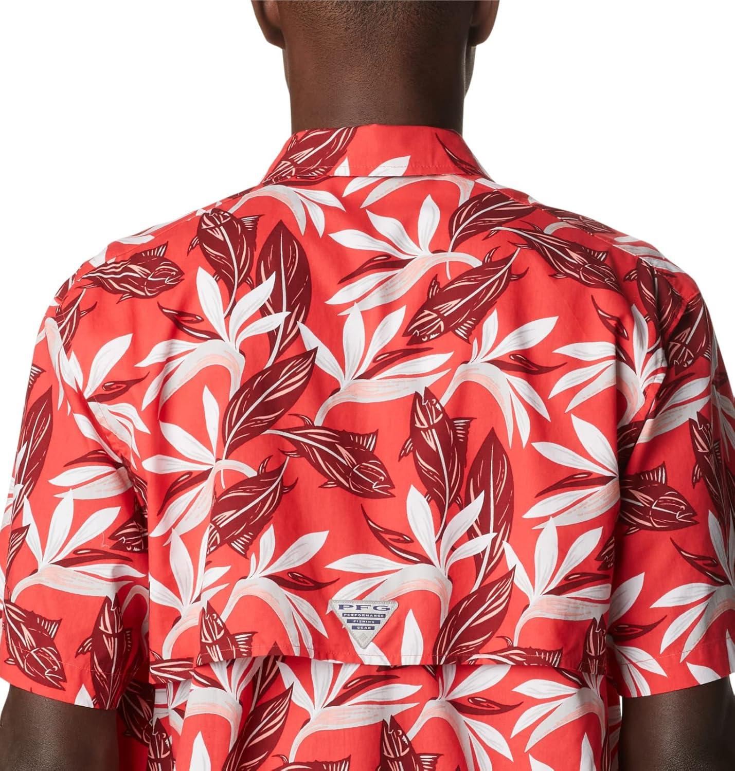imageColumbia Mens Super Tamiami Long Sleeve ShirtRed Hibiscus Tuna Paradise Print