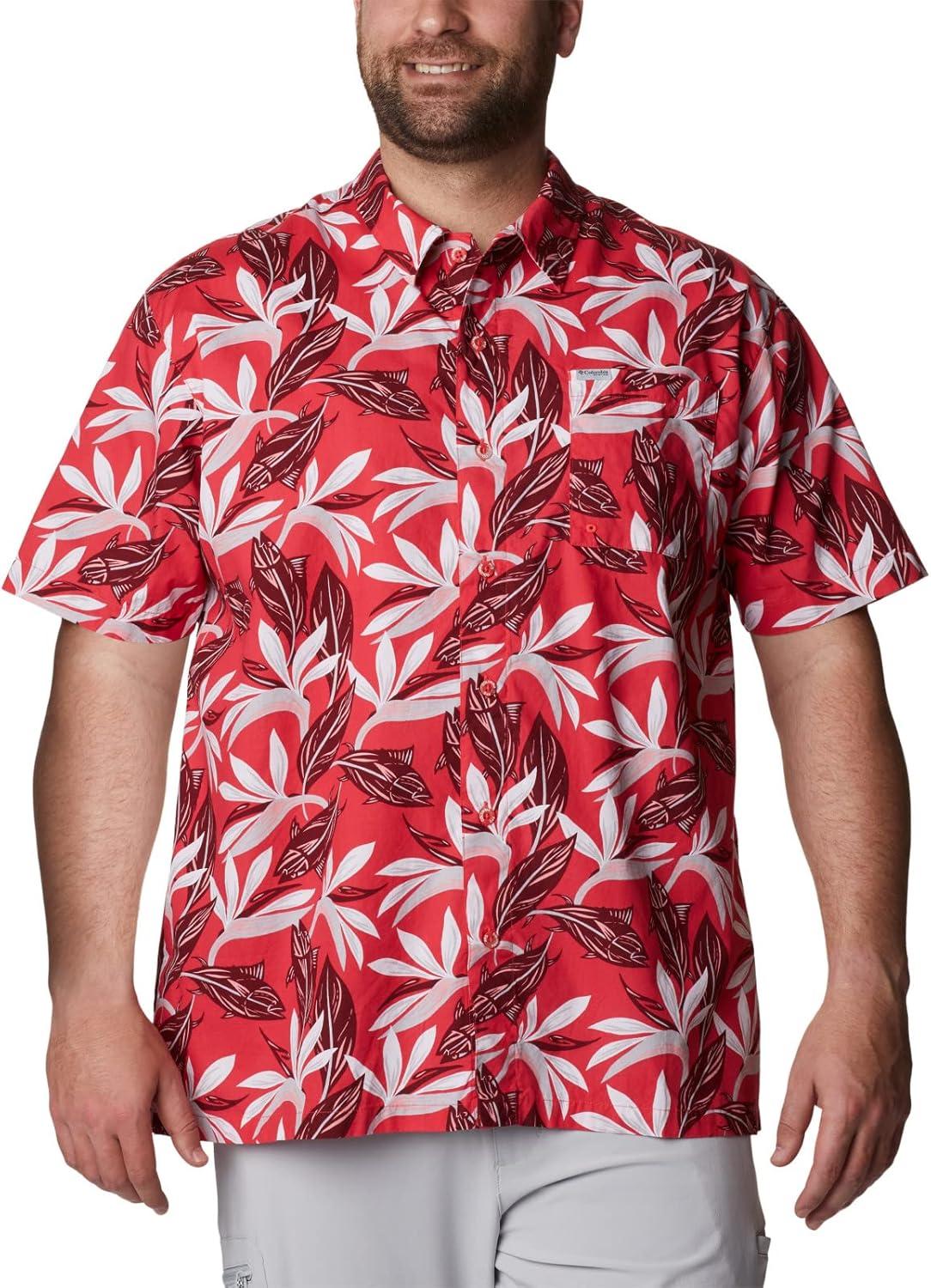 imageColumbia Mens Super Tamiami Long Sleeve ShirtRed Hibiscus Tuna Paradise Print