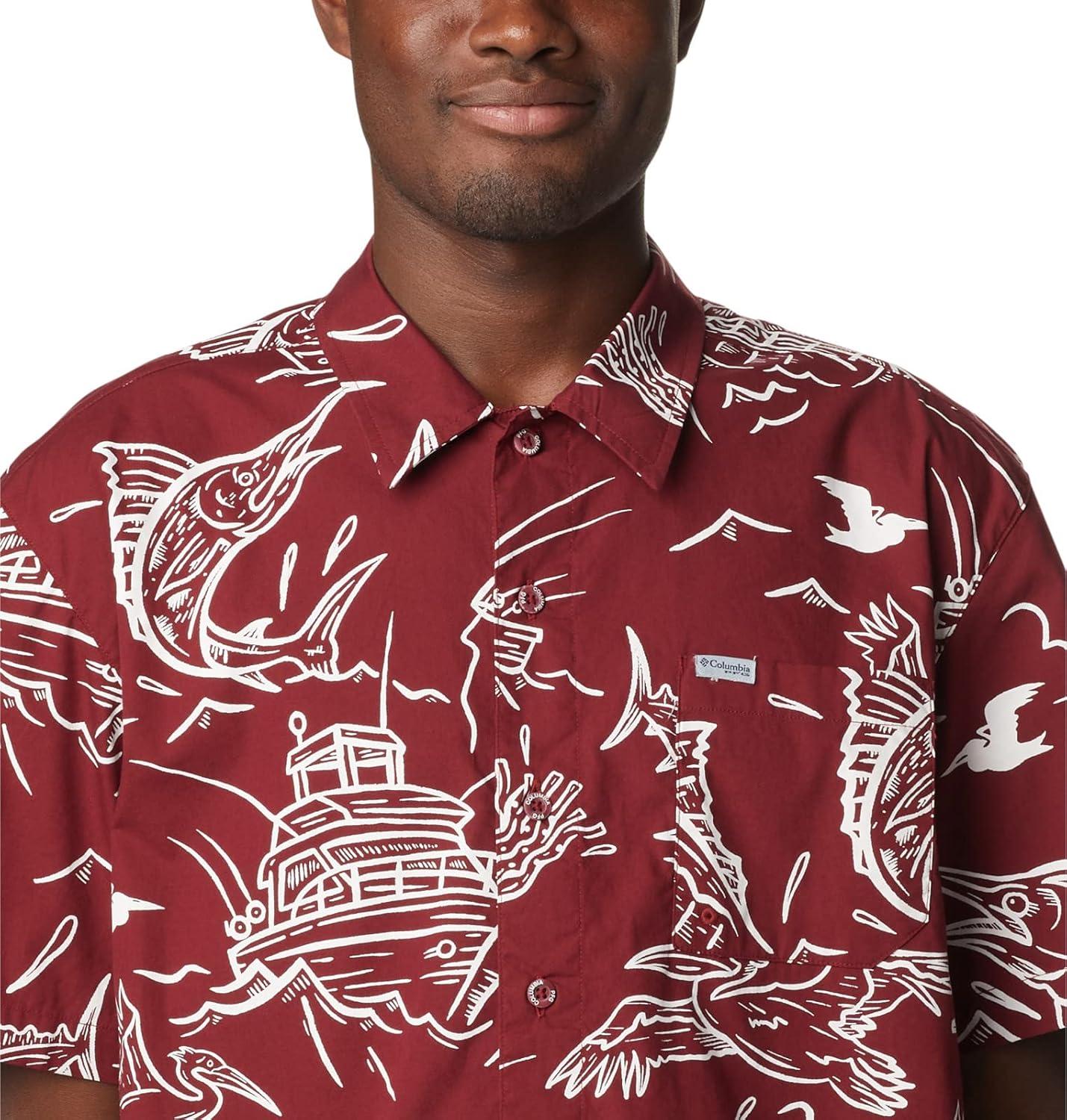 imageColumbia Mens Super Tamiami Long Sleeve ShirtRed Jasper Mighty Marlins Print