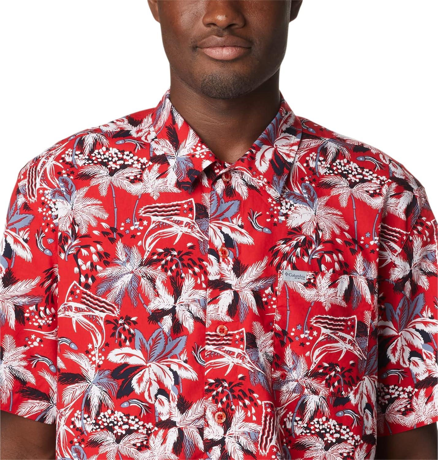 imageColumbia Mens Super Tamiami Long Sleeve ShirtRed Spark Fireworks Fish Print