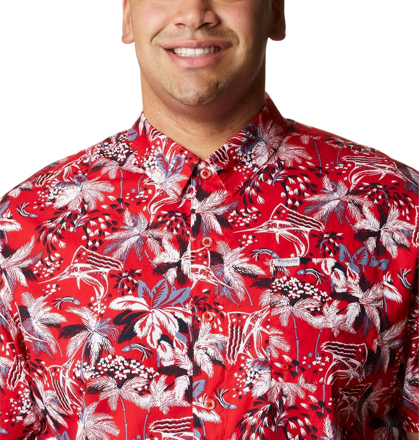 imageColumbia Mens Super Tamiami Long Sleeve ShirtRed Spark Fireworks Fish Print