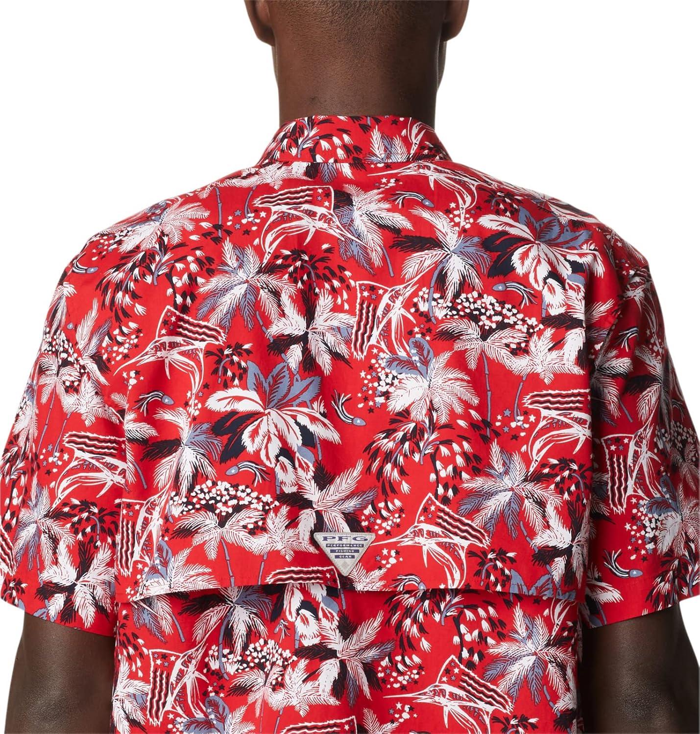 imageColumbia Mens Super Tamiami Long Sleeve ShirtRed Spark Fireworks Fish Print