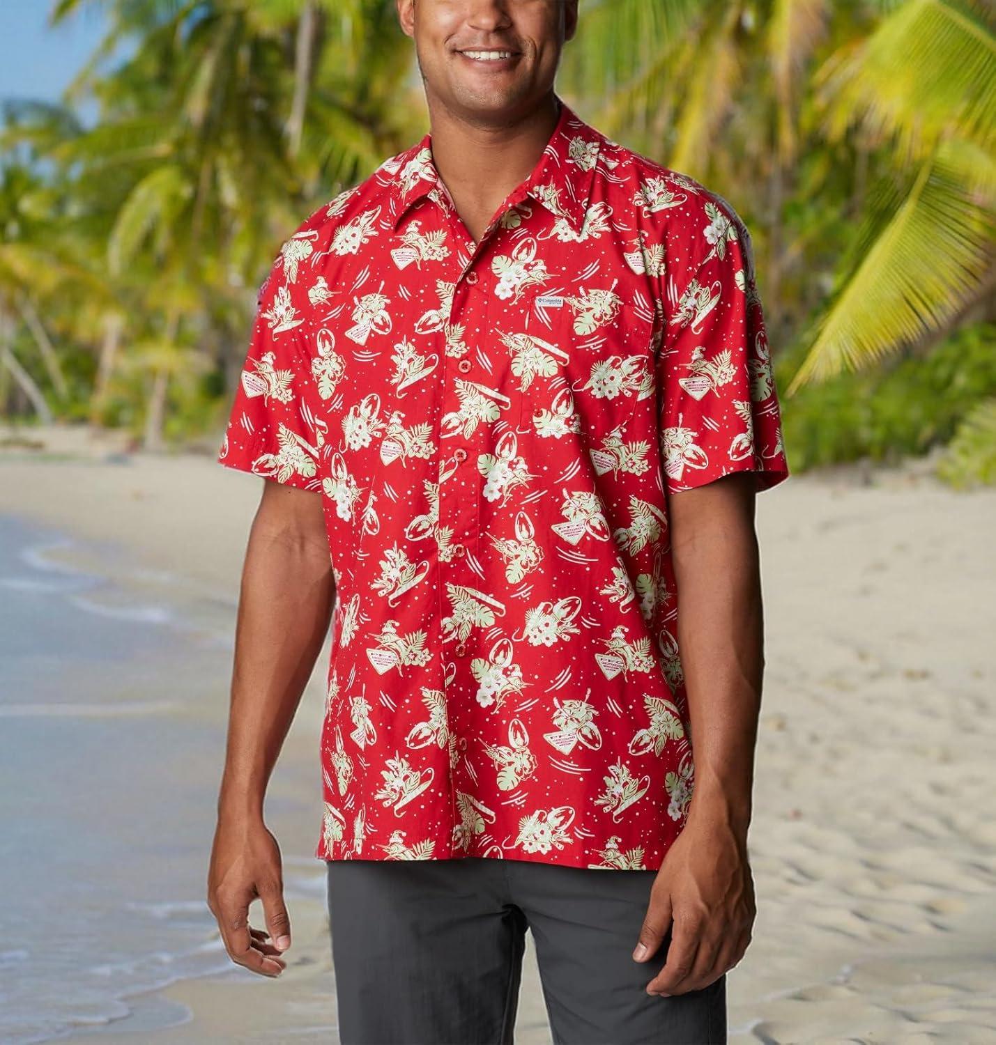 imageColumbia Mens Super Tamiami Long Sleeve ShirtRed Spark Lite Me Up Print