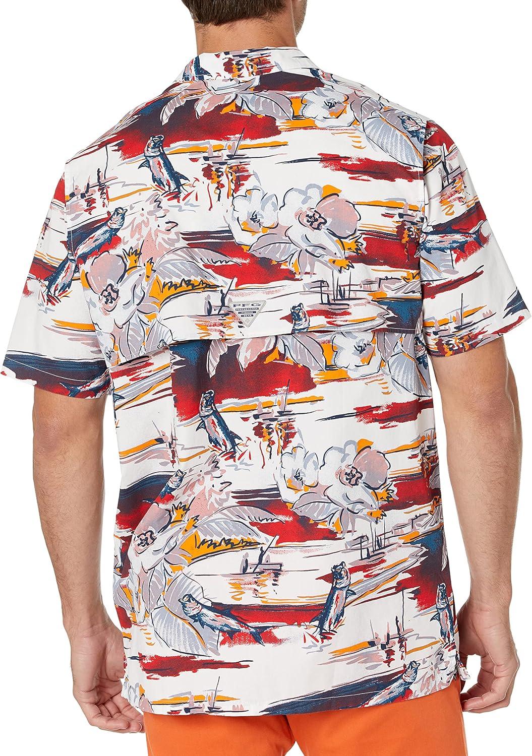 imageColumbia Mens Super Tamiami Long Sleeve ShirtRed Spark Marina Vacation Print