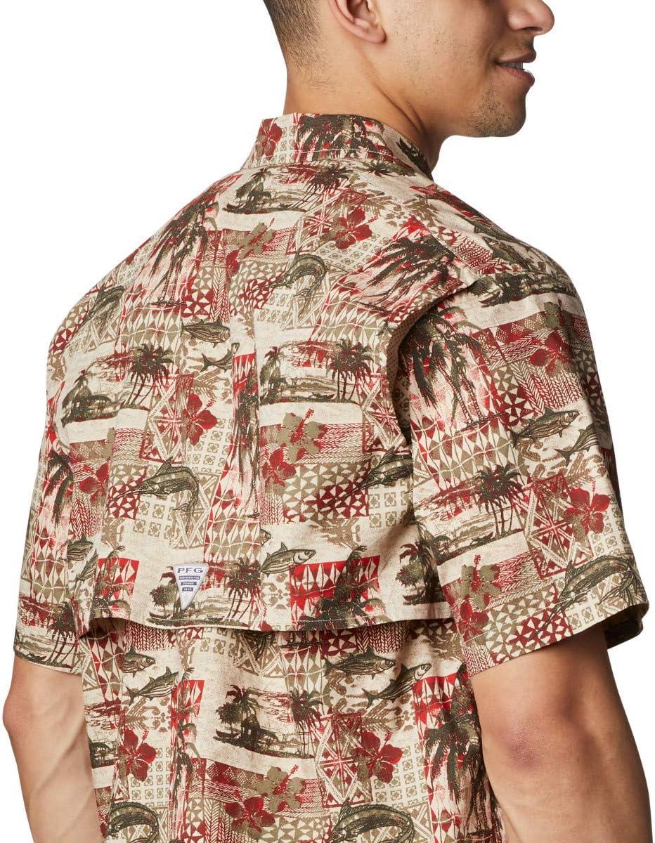 imageColumbia Mens Super Tamiami Long Sleeve ShirtRed Spark Polynesian Print