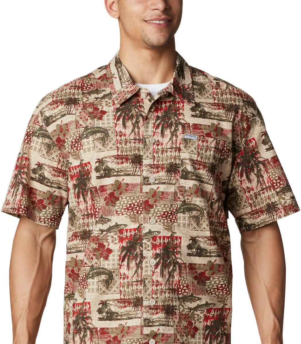 imageColumbia Mens Super Tamiami Long Sleeve ShirtRed Spark Polynesian Print