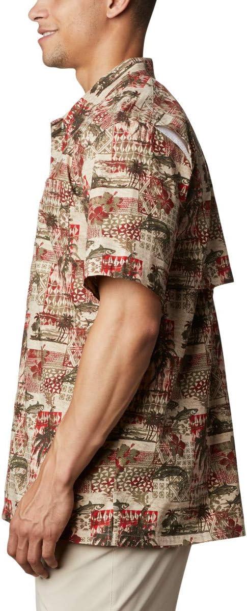 imageColumbia Mens Super Tamiami Long Sleeve ShirtRed Spark Polynesian Print
