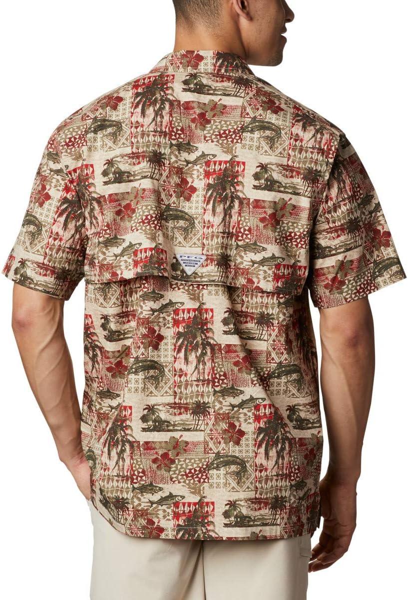 imageColumbia Mens Super Tamiami Long Sleeve ShirtRed Spark Polynesian Print
