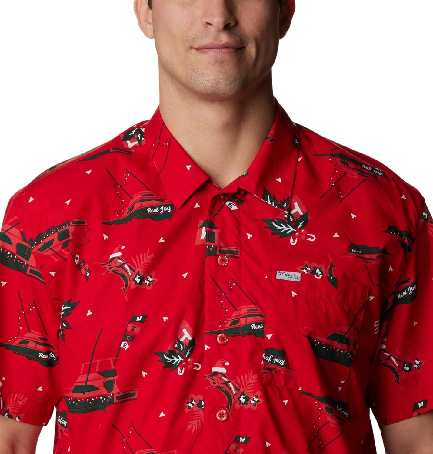imageColumbia Mens Super Tamiami Long Sleeve ShirtRed Spark Reel Joy Print