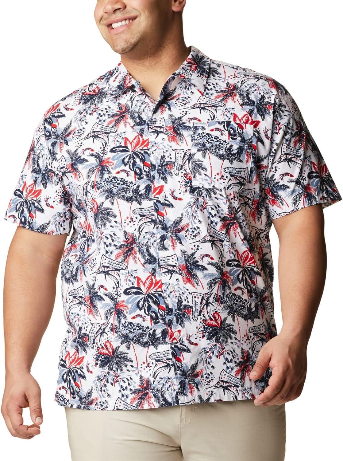imageColumbia Mens Super Tamiami Long Sleeve ShirtWhite Fireworks Fish Print