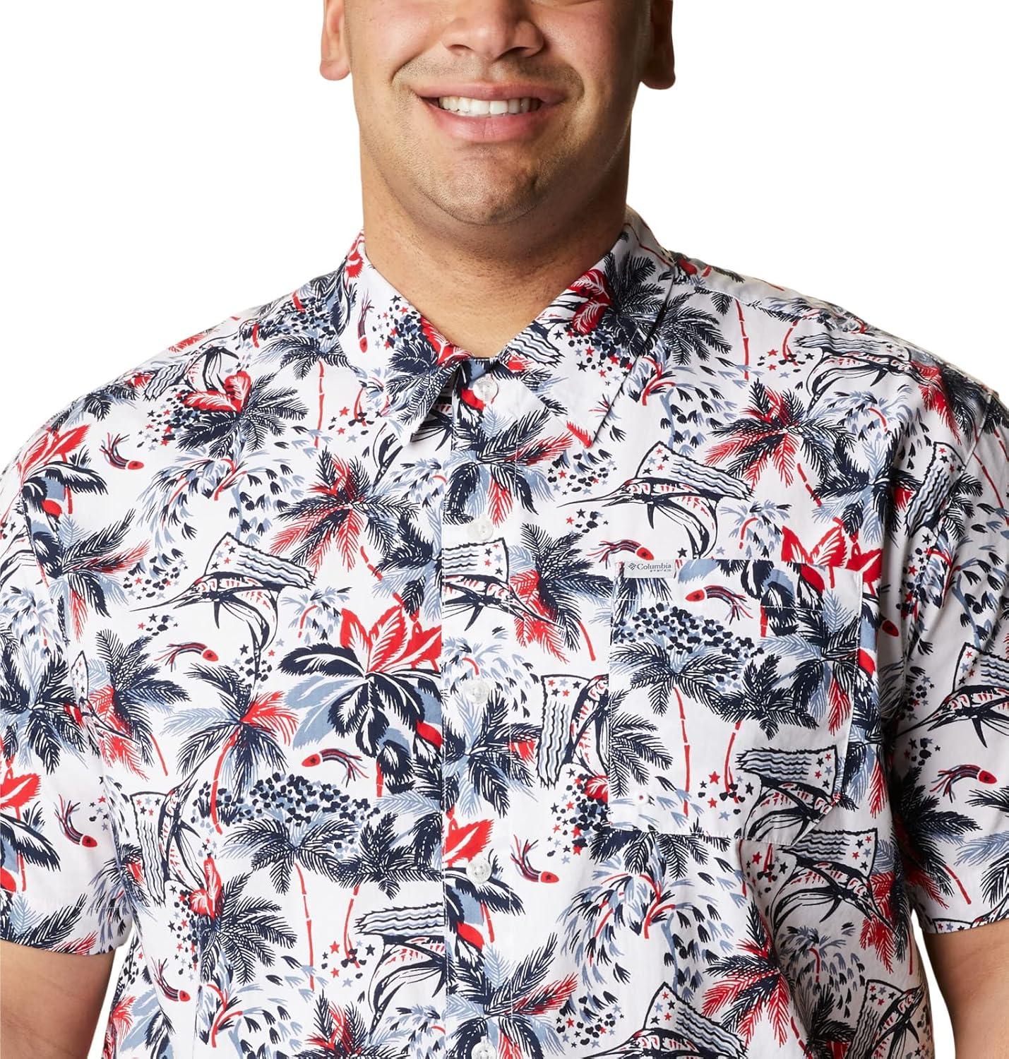 imageColumbia Mens Super Tamiami Long Sleeve ShirtWhite Fireworks Fish Print