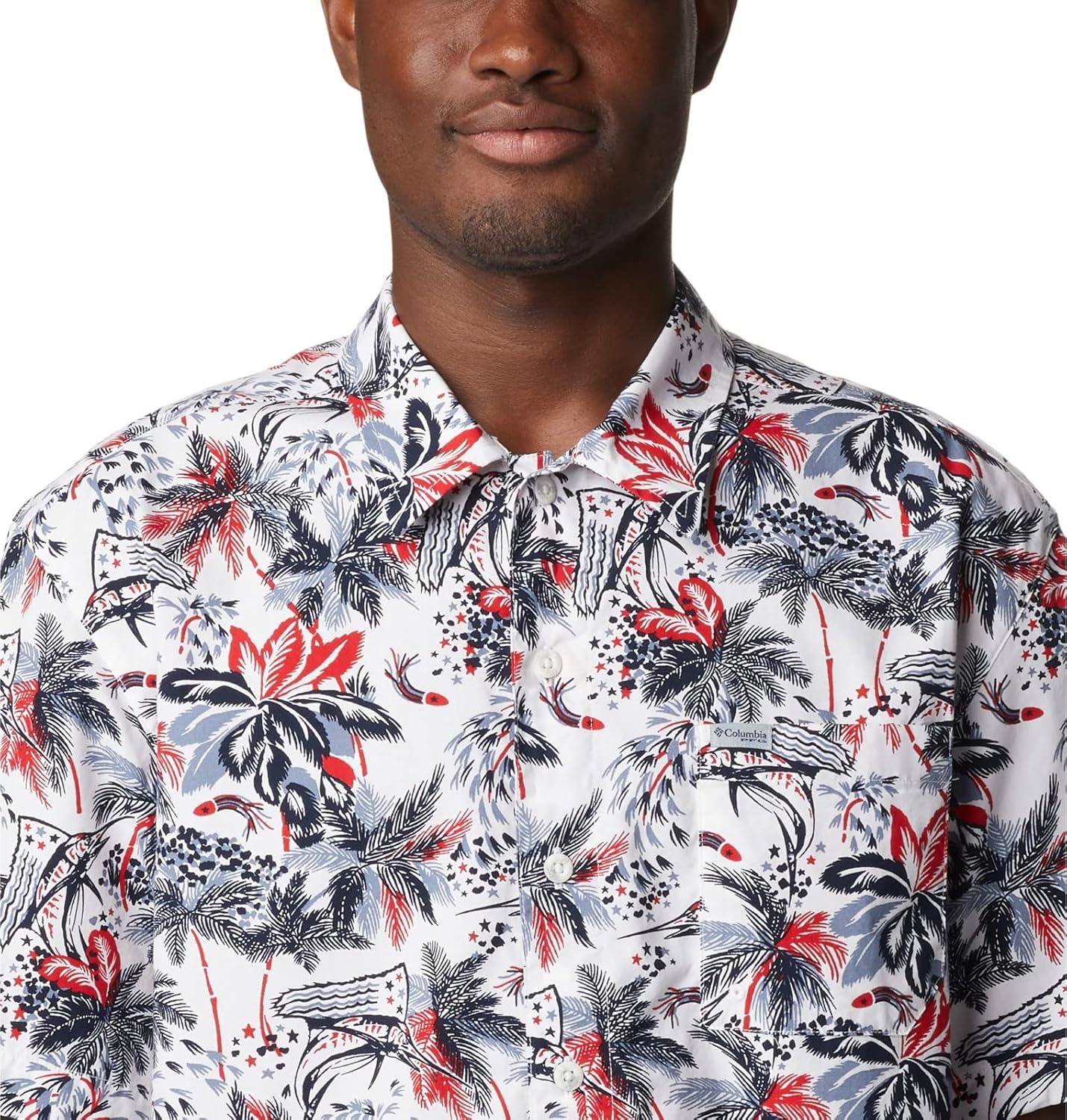 imageColumbia Mens Super Tamiami Long Sleeve ShirtWhite Fireworks Fish Print