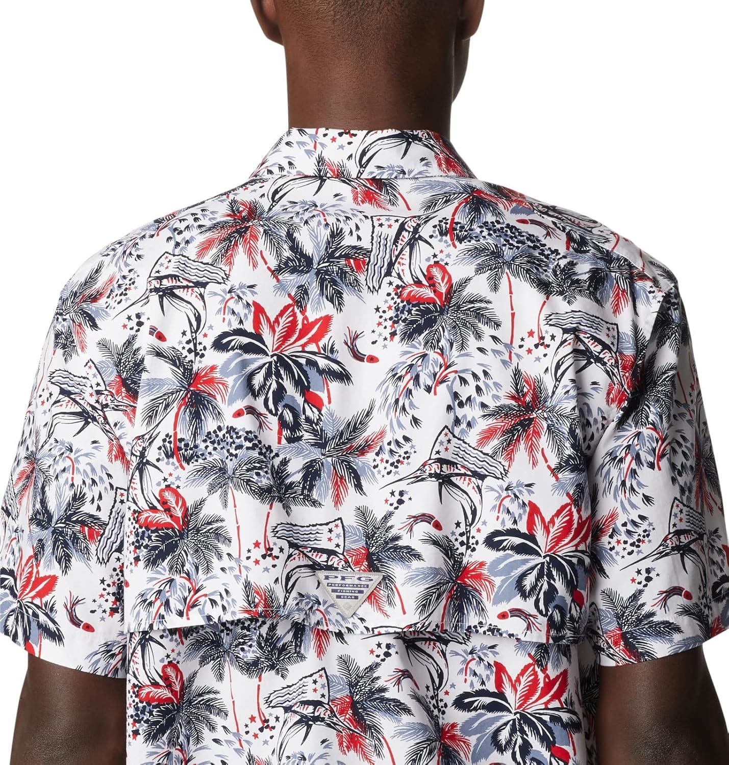 imageColumbia Mens Super Tamiami Long Sleeve ShirtWhite Fireworks Fish Print