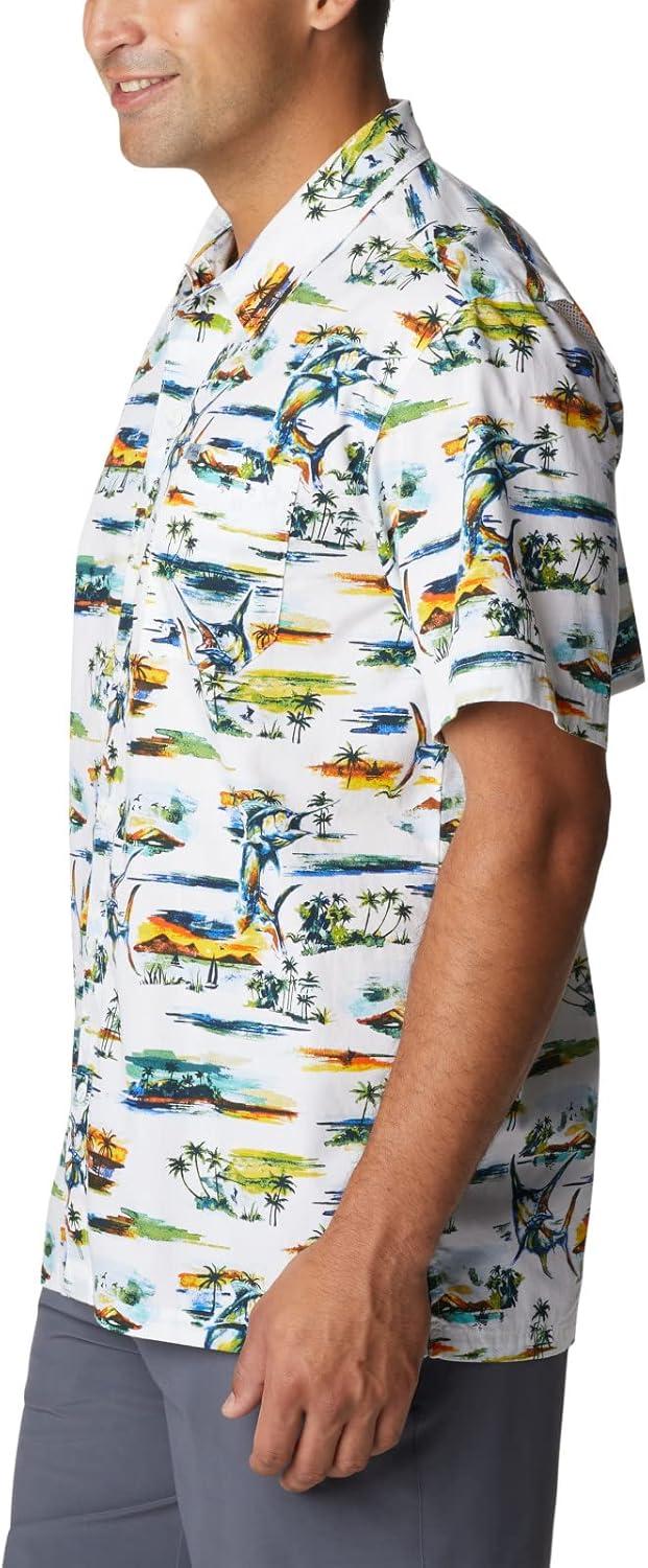 imageColumbia Mens Super Tamiami Long Sleeve ShirtWhite Watercolor Island Print