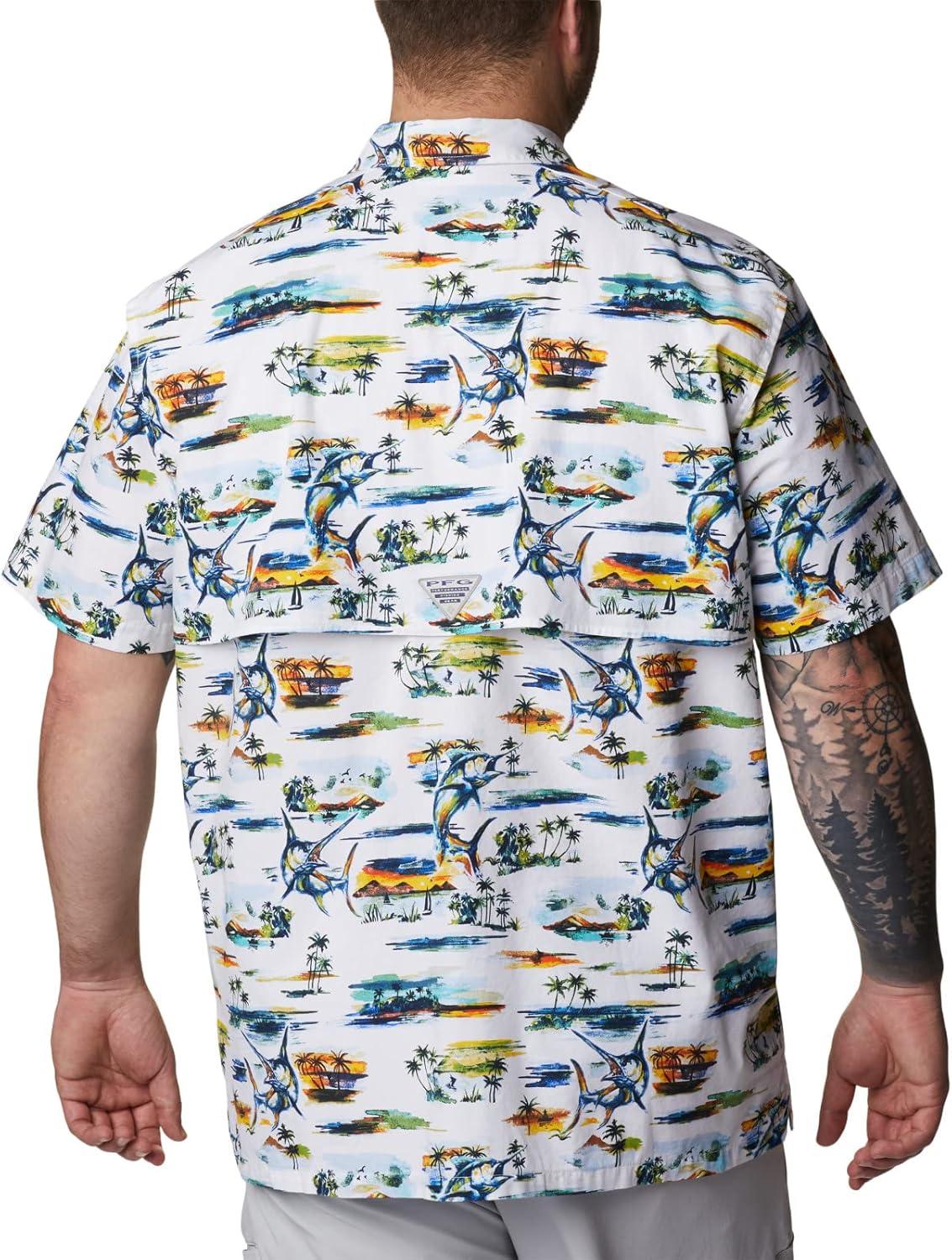 imageColumbia Mens Super Tamiami Long Sleeve ShirtWhite Watercolor Island Print