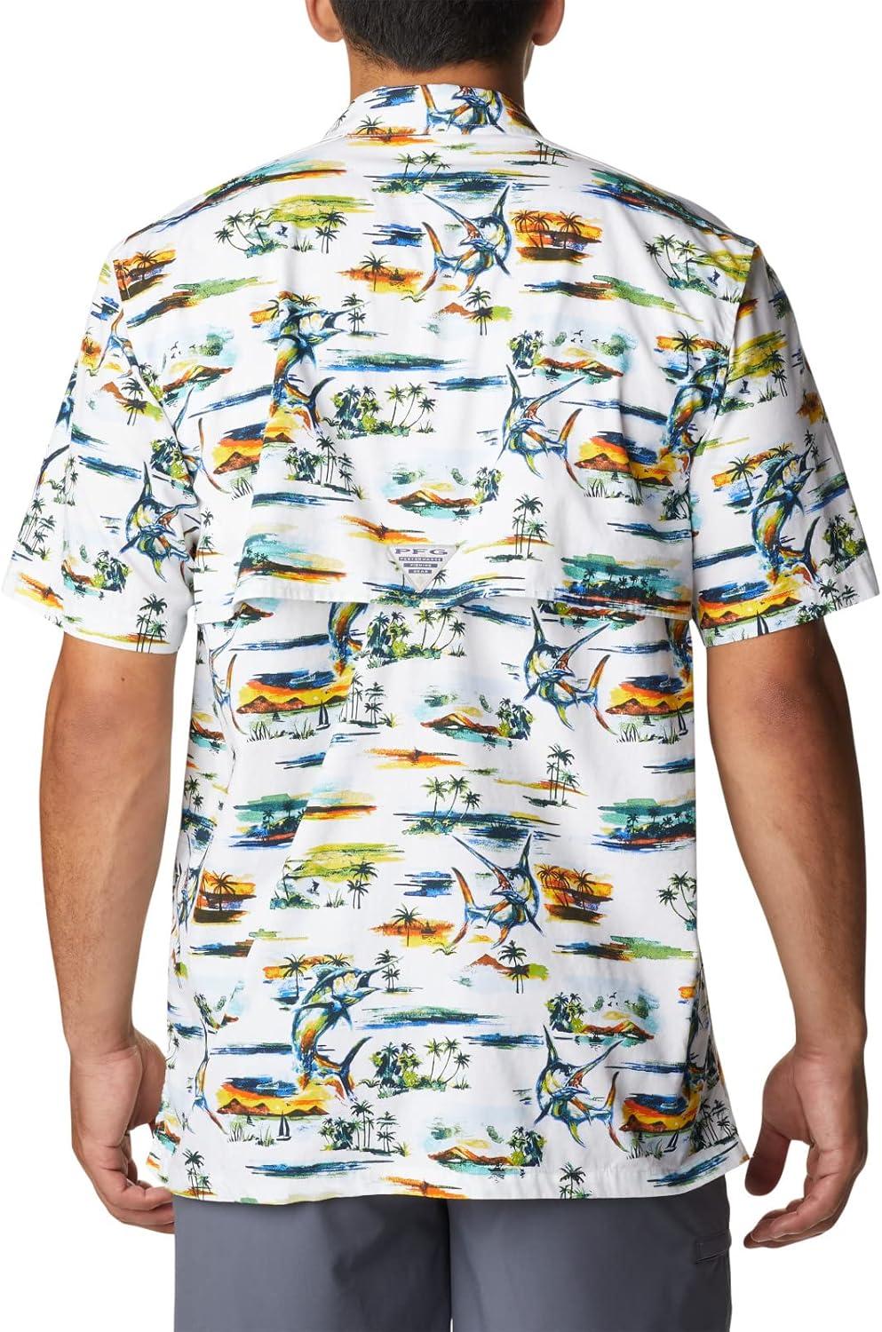 imageColumbia Mens Super Tamiami Long Sleeve ShirtWhite Watercolor Island Print