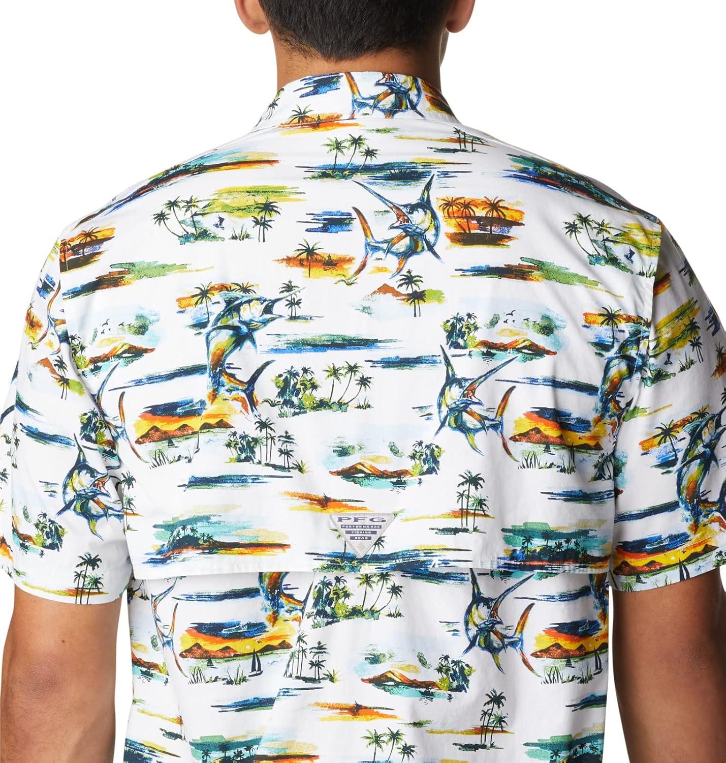 imageColumbia Mens Super Tamiami Long Sleeve ShirtWhite Watercolor Island Print