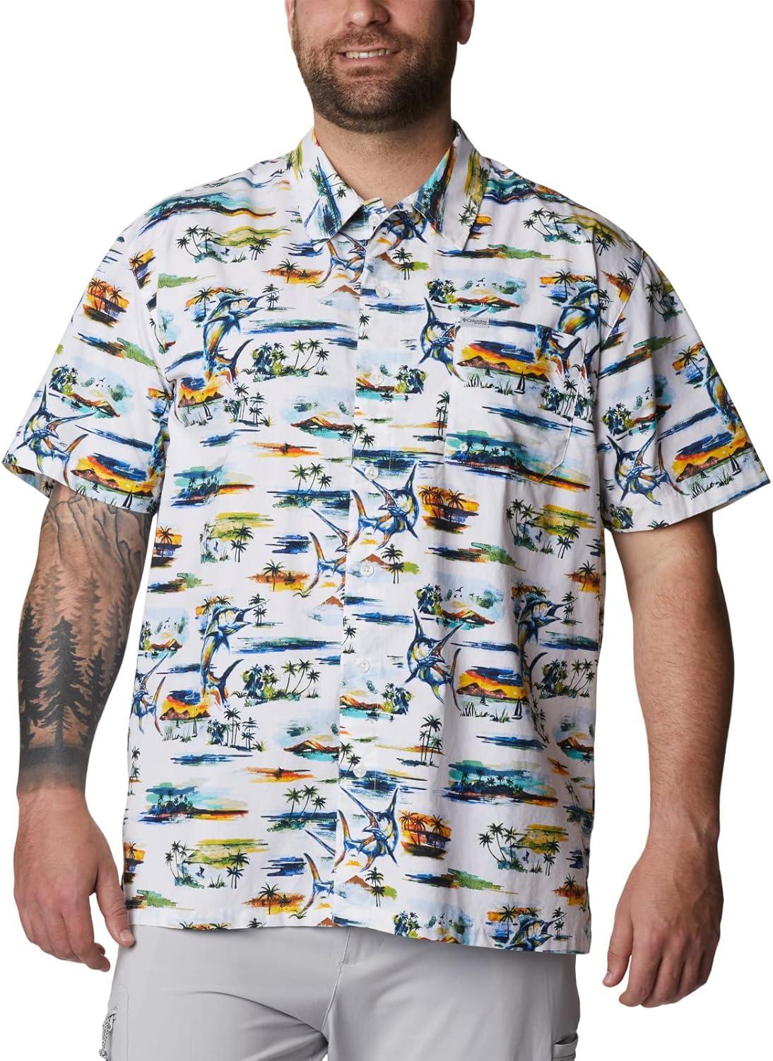 imageColumbia Mens Super Tamiami Long Sleeve ShirtWhite Watercolor Island Print