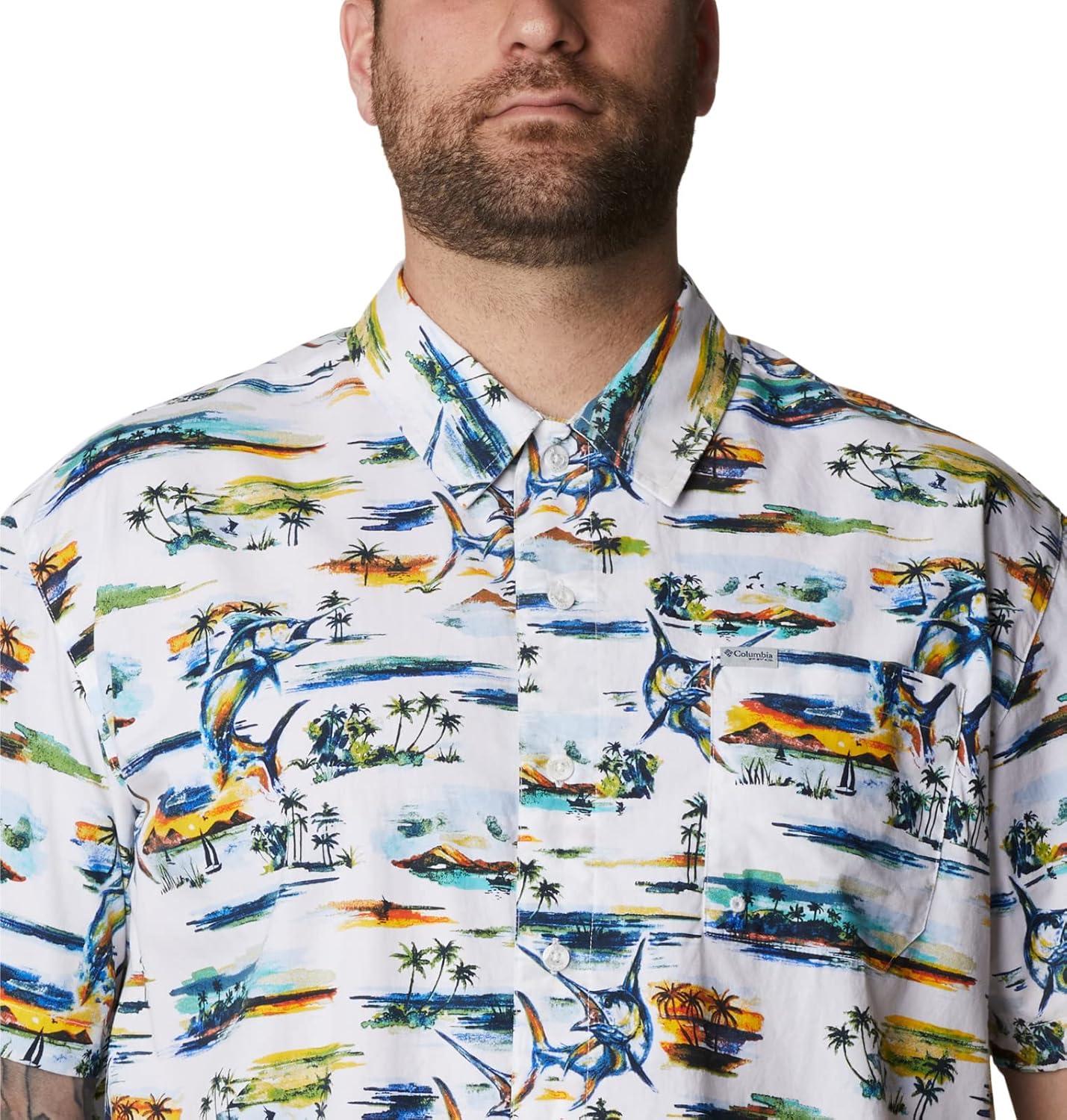 imageColumbia Mens Super Tamiami Long Sleeve ShirtWhite Watercolor Island Print