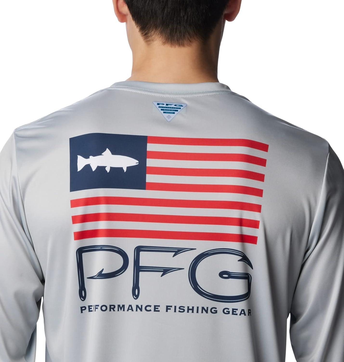 imageColumbia Mens Terminal Tackle PFG Fish Star Long SleeveCool GreyCollegiate Navy Trout