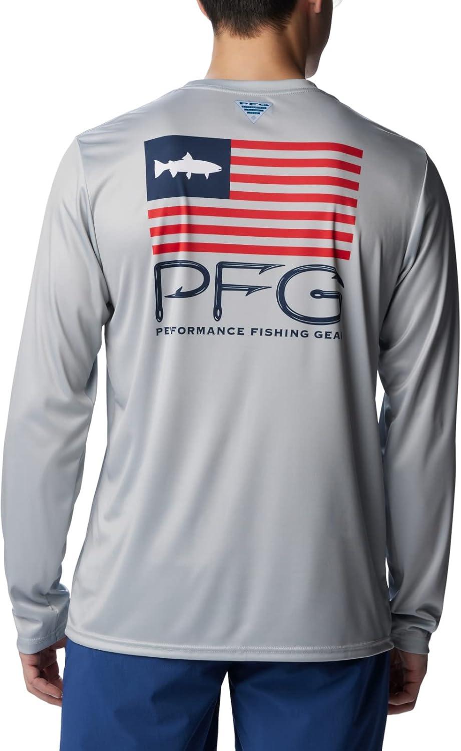 imageColumbia Mens Terminal Tackle PFG Fish Star Long SleeveCool GreyCollegiate Navy Trout