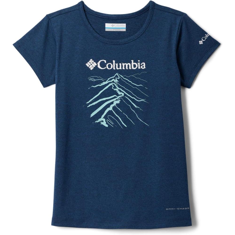 imageColumbia Girls Tech Trail Short Sleeve Graphic ShirtCollegiate Navy HeatherRidge Line Life