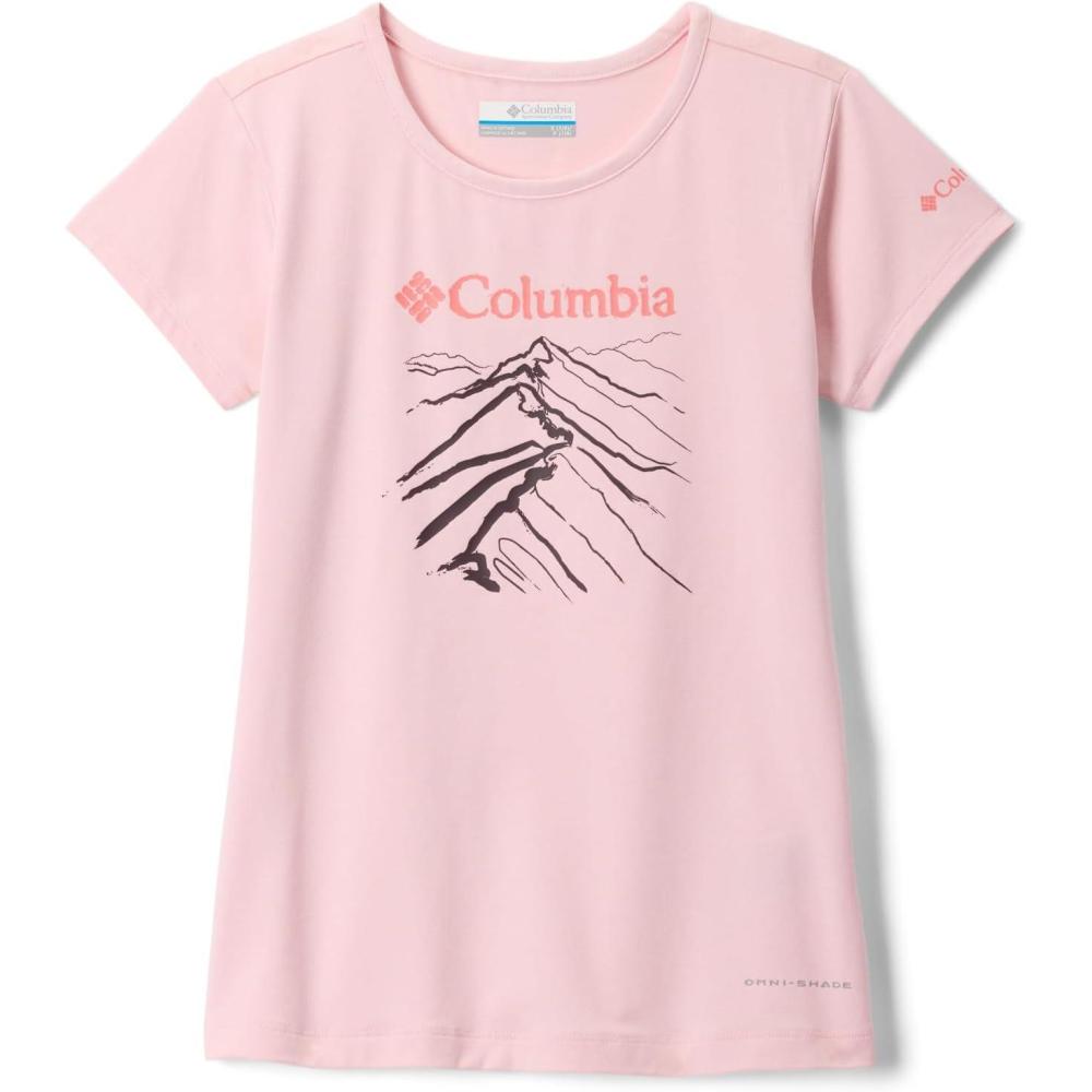imageColumbia Girls Tech Trail Short Sleeve Graphic ShirtSatin Pink HeatherRidge Line Life