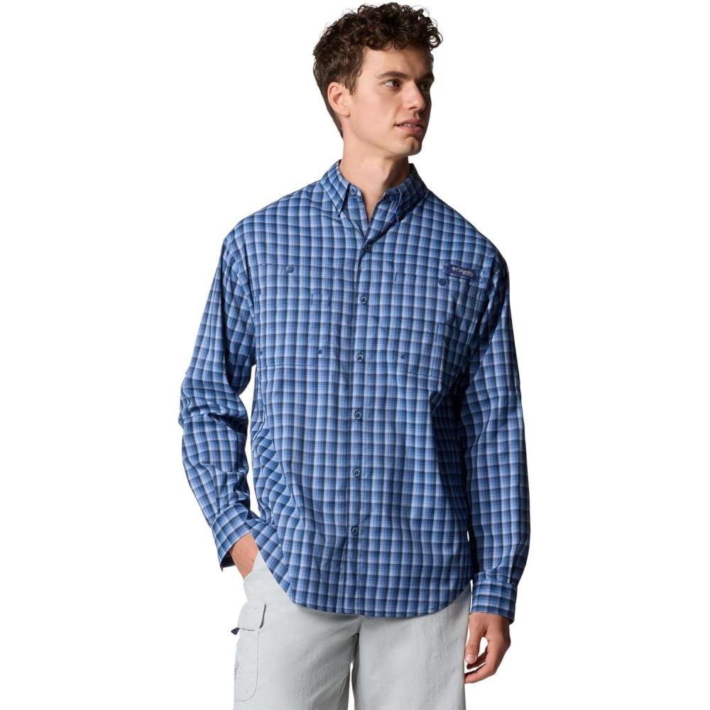 imageColumbia Mens PFG Tamiami II UPF 40 Long Sleeve Fishing ShirtCollegiate Navy Gradient Check