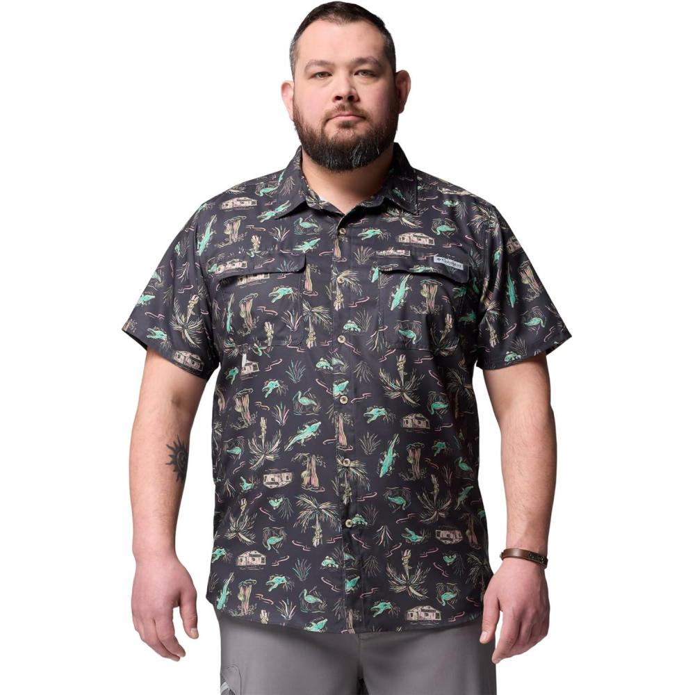 imageColumbia Mens PFG Uncharted Printed Short Sleeve ShirtShark Everglades