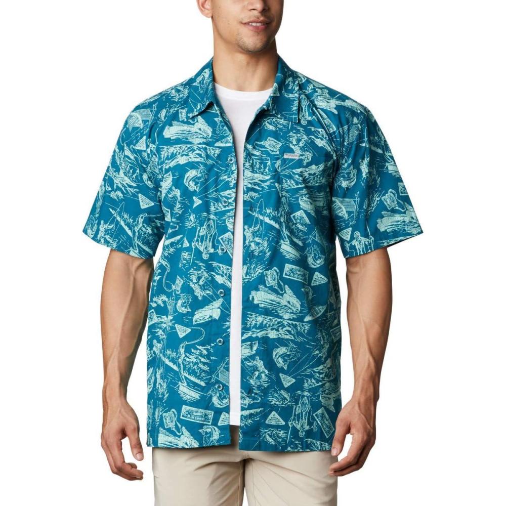 imageColumbia Mens Super Tamiami Long Sleeve ShirtAegean Blue Freshwater Roots Print