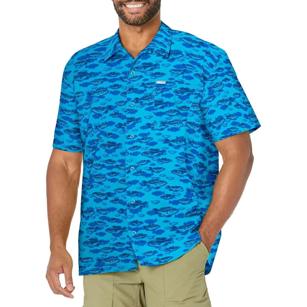 imageColumbia Mens Super Tamiami Long Sleeve ShirtBlue Macaw Bigmouth Print