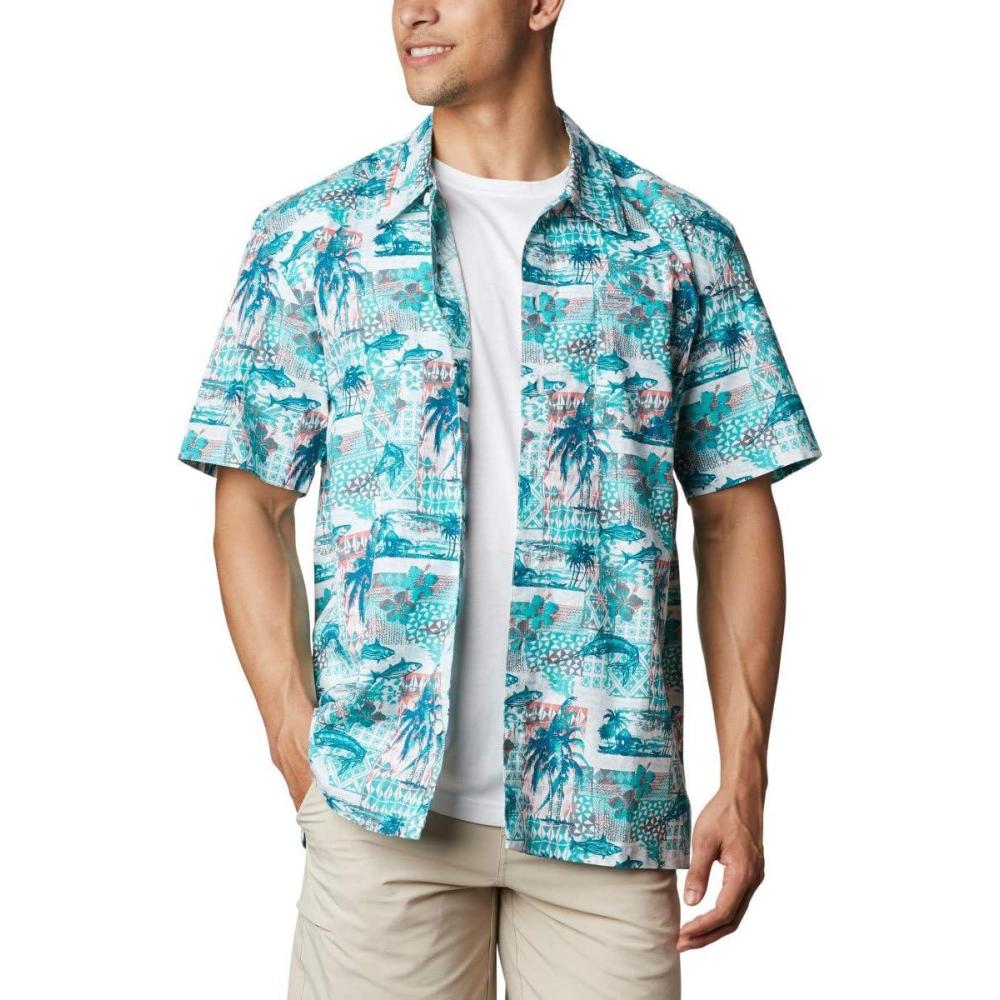 imageColumbia Mens Super Tamiami Long Sleeve ShirtBright Aqua Polynesian Print