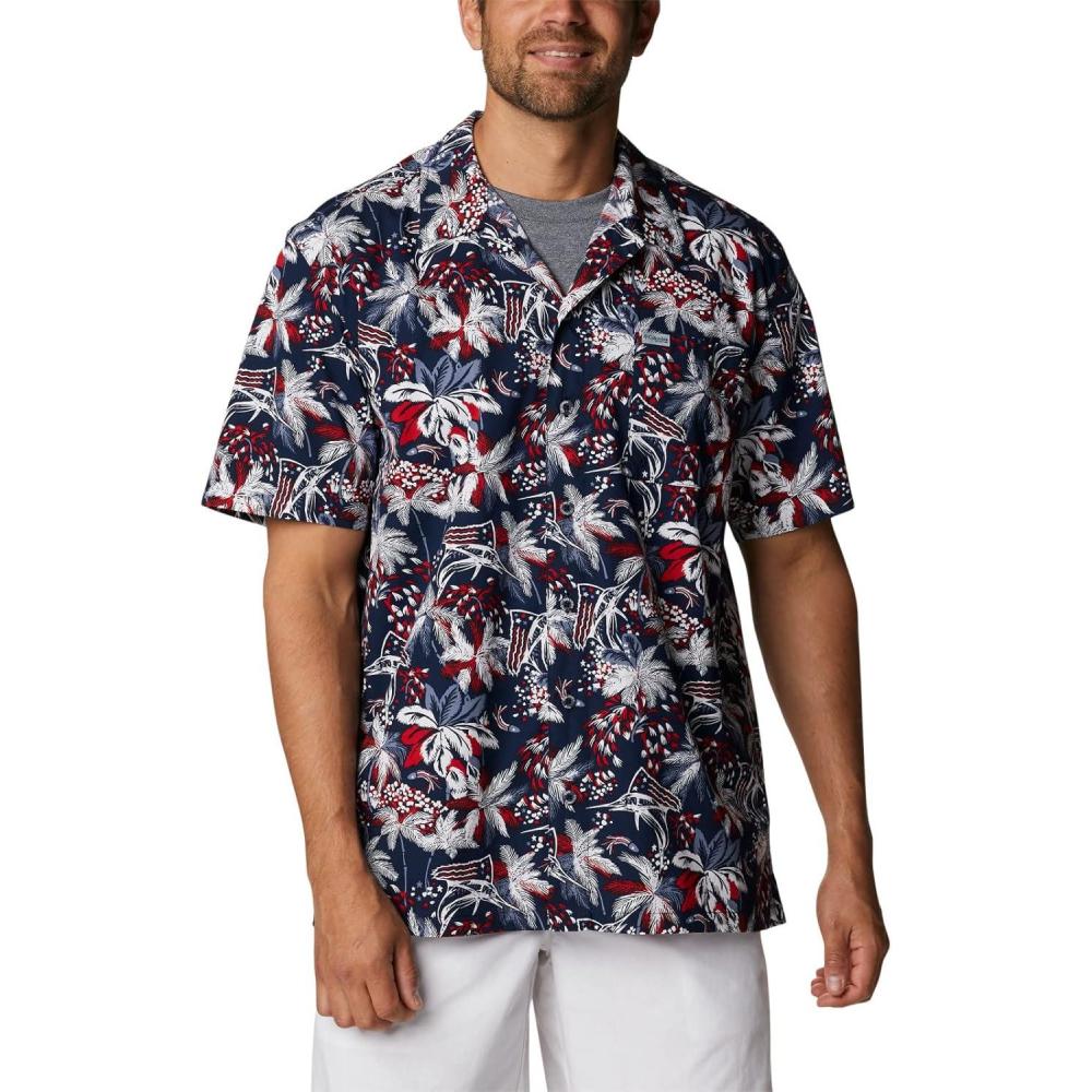 imageColumbia Mens Super Tamiami Long Sleeve ShirtCollegiate Navy Fireworks Fish Print