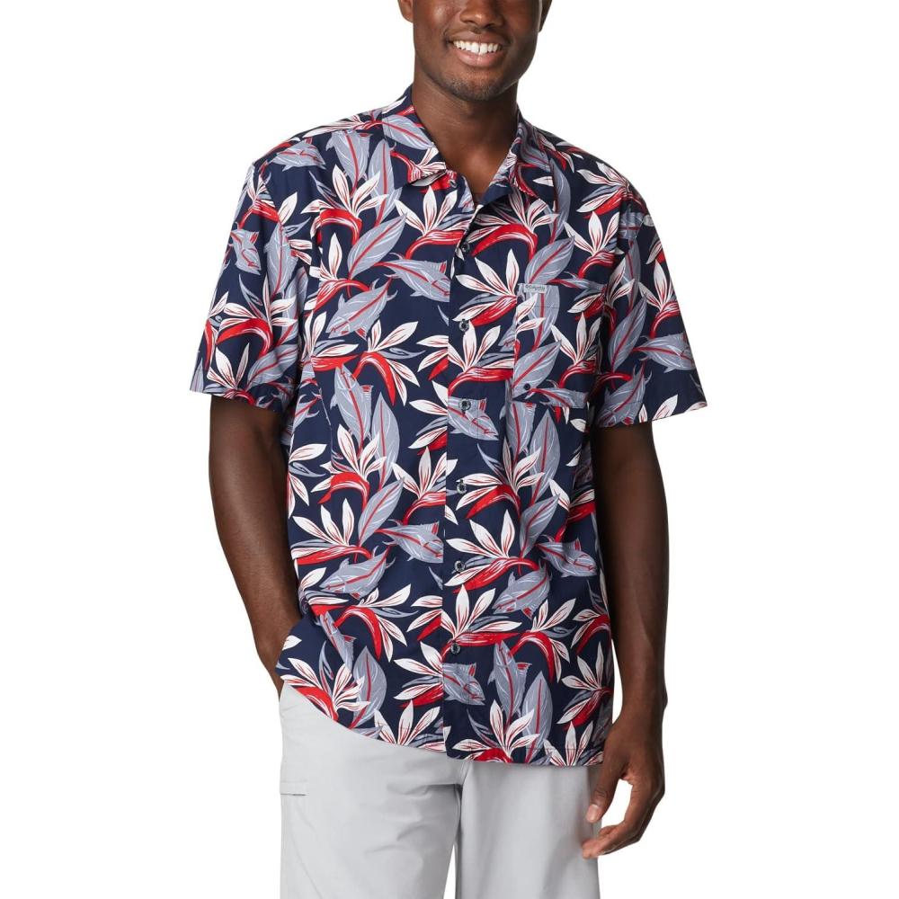 imageColumbia Mens Super Tamiami Long Sleeve ShirtCollegiate Navy Tuna Paradise Print