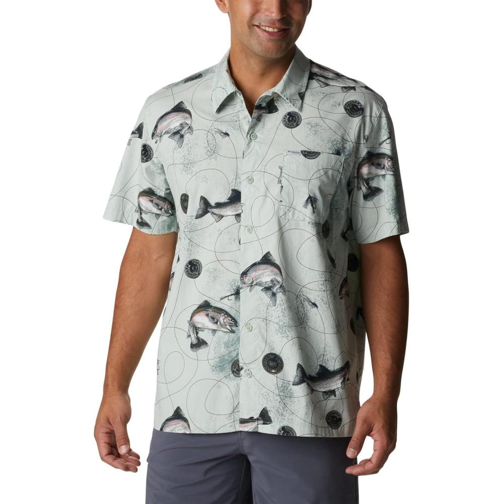 imageColumbia Mens Super Tamiami Long Sleeve ShirtCool Green Freshwater Dryfly Print