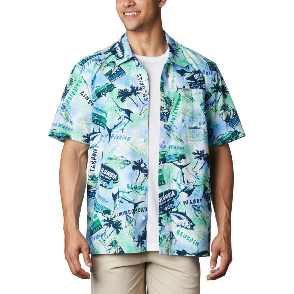 imageColumbia Mens Super Tamiami Long Sleeve ShirtEmerald Green Offshore Archive Print